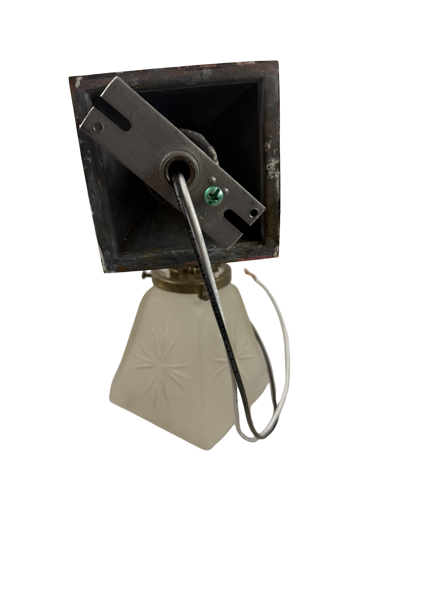 VL1325 Antique c1905 Craftsman Brass Beam Sconce Period Starburst Shade Restored - Image 7