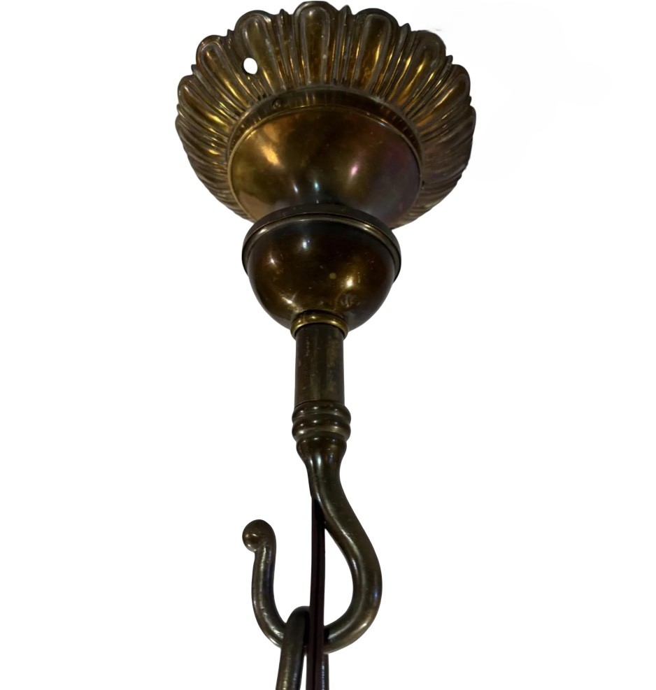 VL1342 Antique c1910 Classical Revival Cast & Stamped Brass Chandelier Restored - Image 7