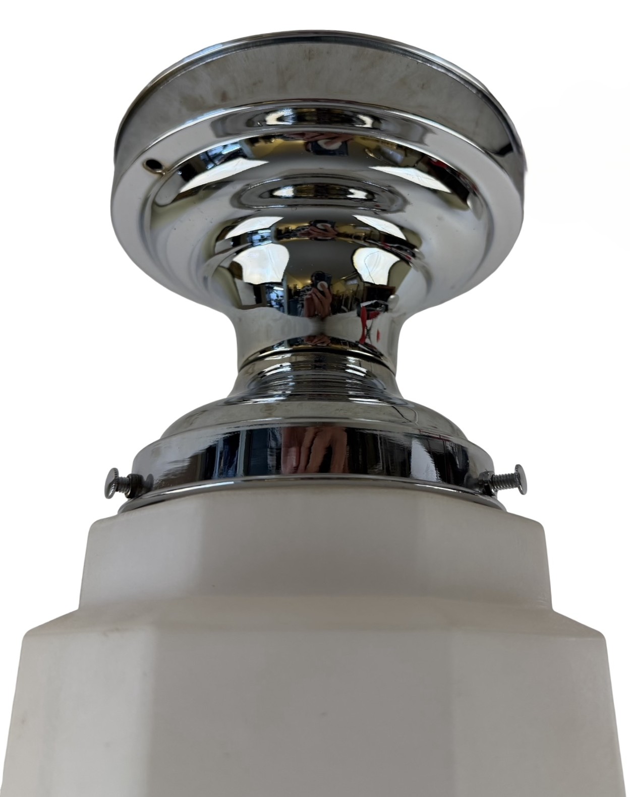 VL1323 Vintage c1930 Chrome Art Deco Ceiling Light Stepped Skyscraper Shade MINT - Image 3