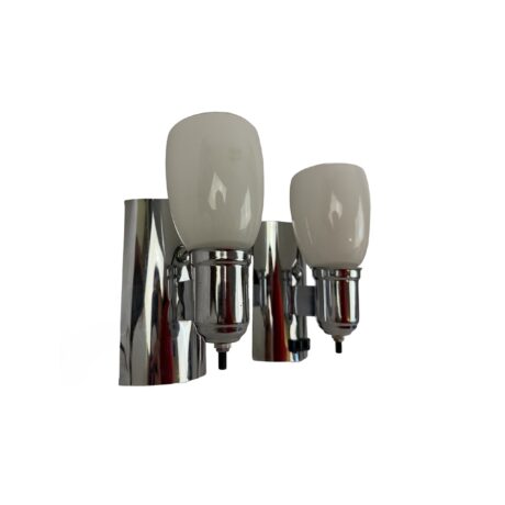 VL1331 Pair Vintage c1940s Chrome Retro Sconces Original Shades Restored