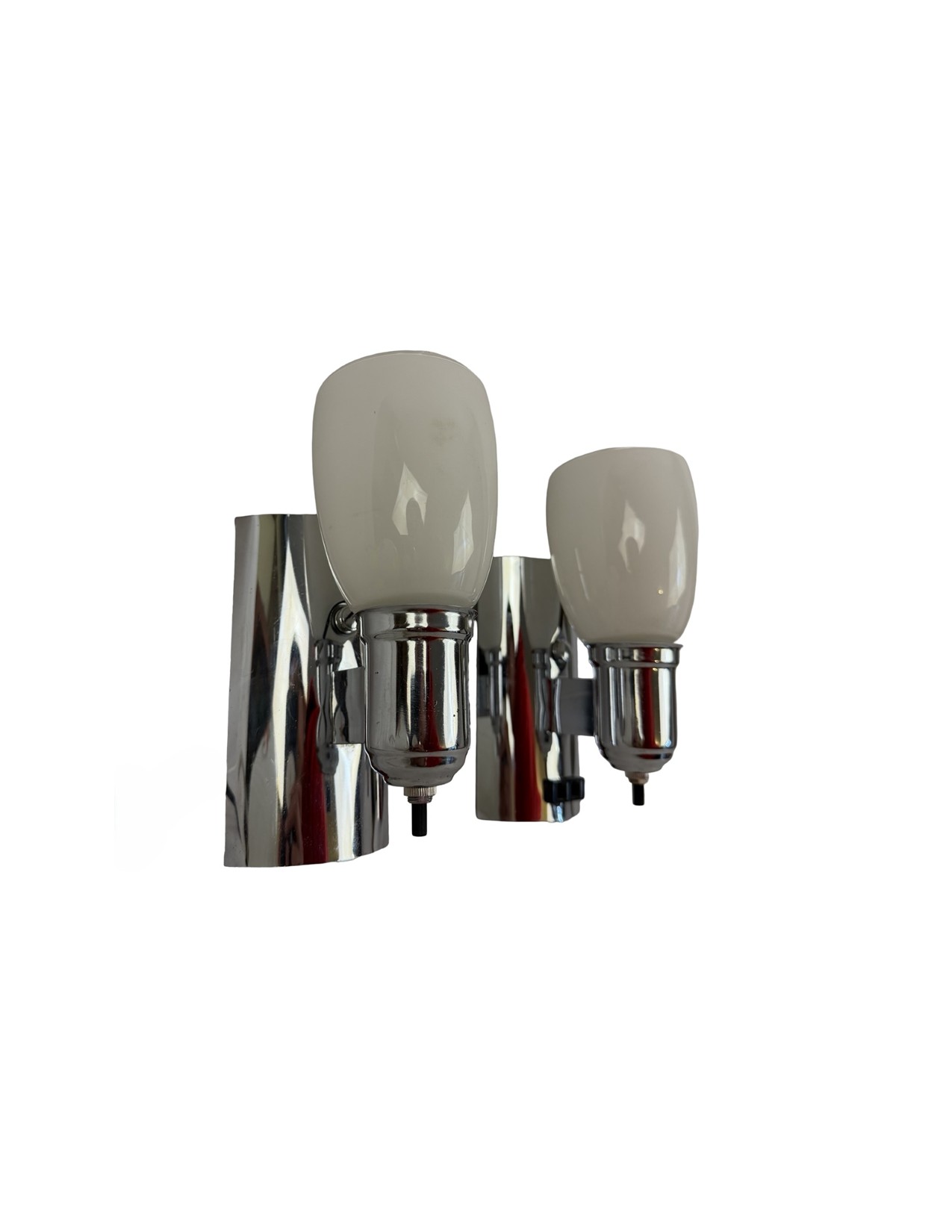 VL1331 Pair Vintage c1940s Chrome Retro Sconces Original Shades Restored