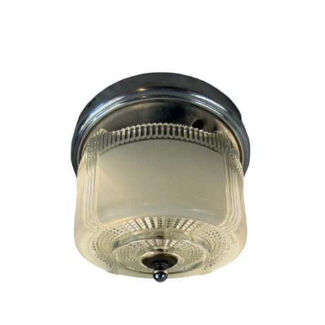 VL1335 Vintaqe 1940s Flush Mount Light Retro Chrome Molded Glass Shade Restored