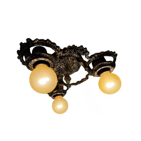 VL1337 Antique c1920s Cast Iron Halcolite Flush Mount Bare Bulb Fixture Restored