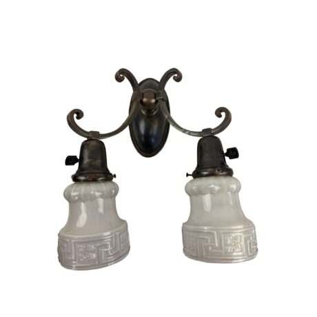 VL1338 Antique c1915 Cast Bronze Monumental Double Sconce Converted Gas Restored