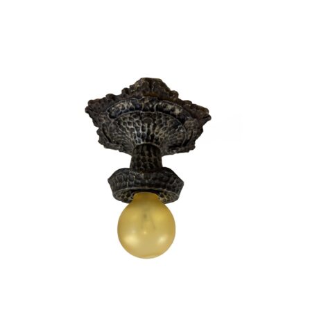 VL1341 Hammered Cast Iron c1920s Halcolite Bare Bulb Flush Mount Light Restored