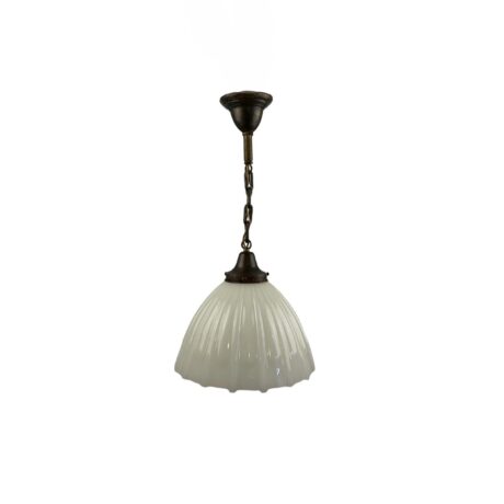 VL1348 Antique c1905 Brass Pendant Brascolite Sheffield Style Shade Restored