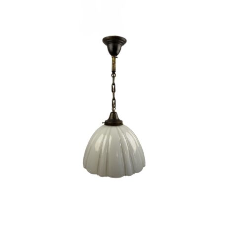 VL1349 Antique c1905 Brass Pendant Cased Glass Sheffield Shade Restored