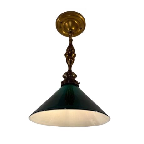 VL1352 Antique Craftsman c1915 Brass Pendant Green Emeralite Shade Restored
