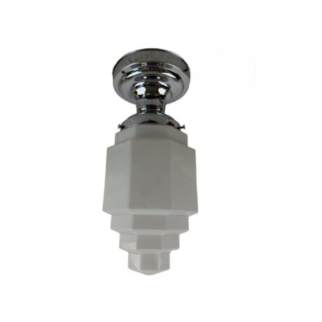 VL1323 Vintage c1930 Chrome Art Deco Ceiling Light Stepped Skyscraper Shade MINT