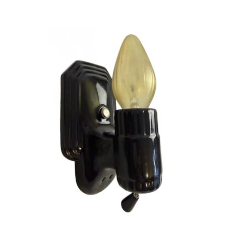 VL1321 Antique Art Deco c1920 Black Porcelain Bare Bulb Sconce Rare Restored