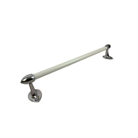 VBP1100 Vintage c1940 Mid-Century Chrome Bullet Mounts Milk Glass Towel Bar