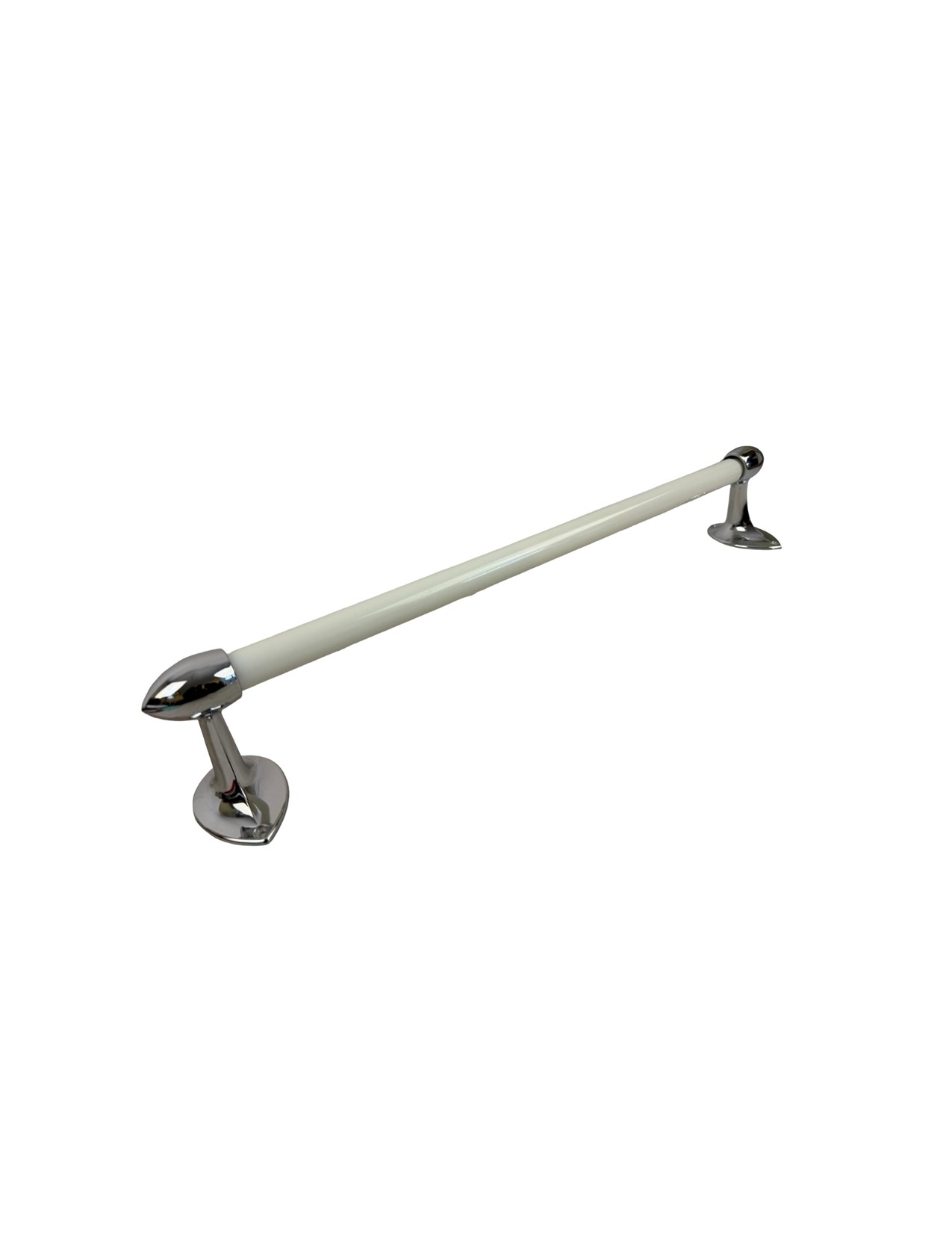 VBP1100 Vintage c1940 Mid-Century Chrome Bullet Mounts Milk Glass Towel Bar