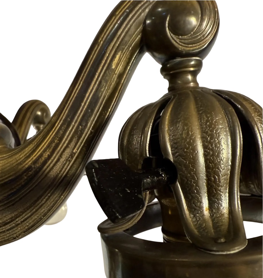 VL1342 Antique c1910 Classical Revival Cast & Stamped Brass Chandelier Restored - Image 6