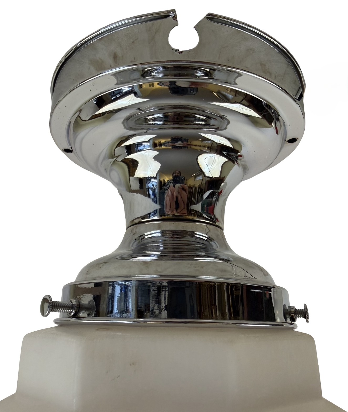 VL1323 Vintage c1930 Chrome Art Deco Ceiling Light Stepped Skyscraper Shade MINT - Image 4