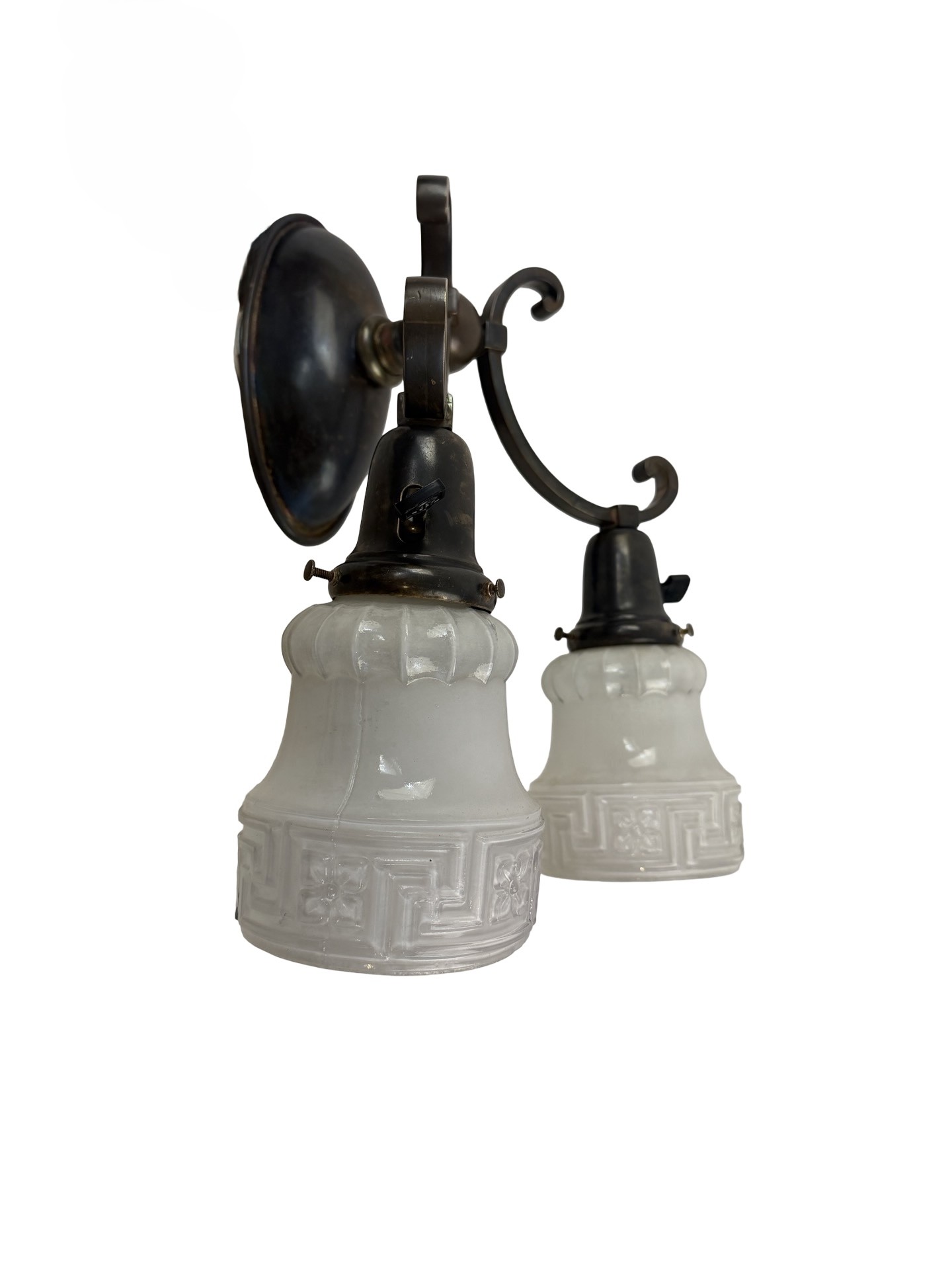VL1338 Antique c1915 Cast Bronze Monumental Double Sconce Converted Gas Restored - Image 3