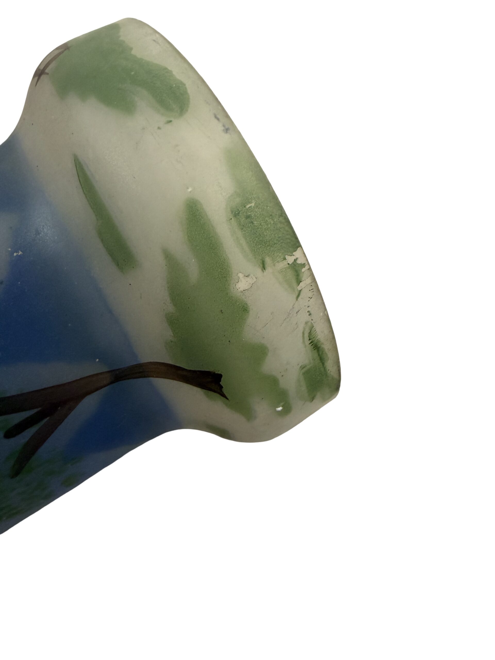 VL1329 Pair Antique c1910 Hand Painted Glass Shades Czech Blue Sky Trees Mint - Image 6