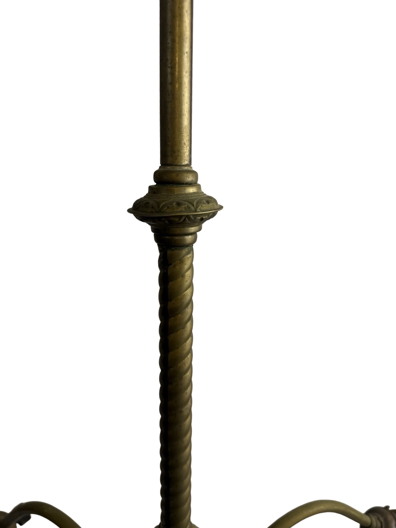 VL1336 Antique Victorian c1905 Brass 3-Light Loop Arm Chandelier Restored - Image 7