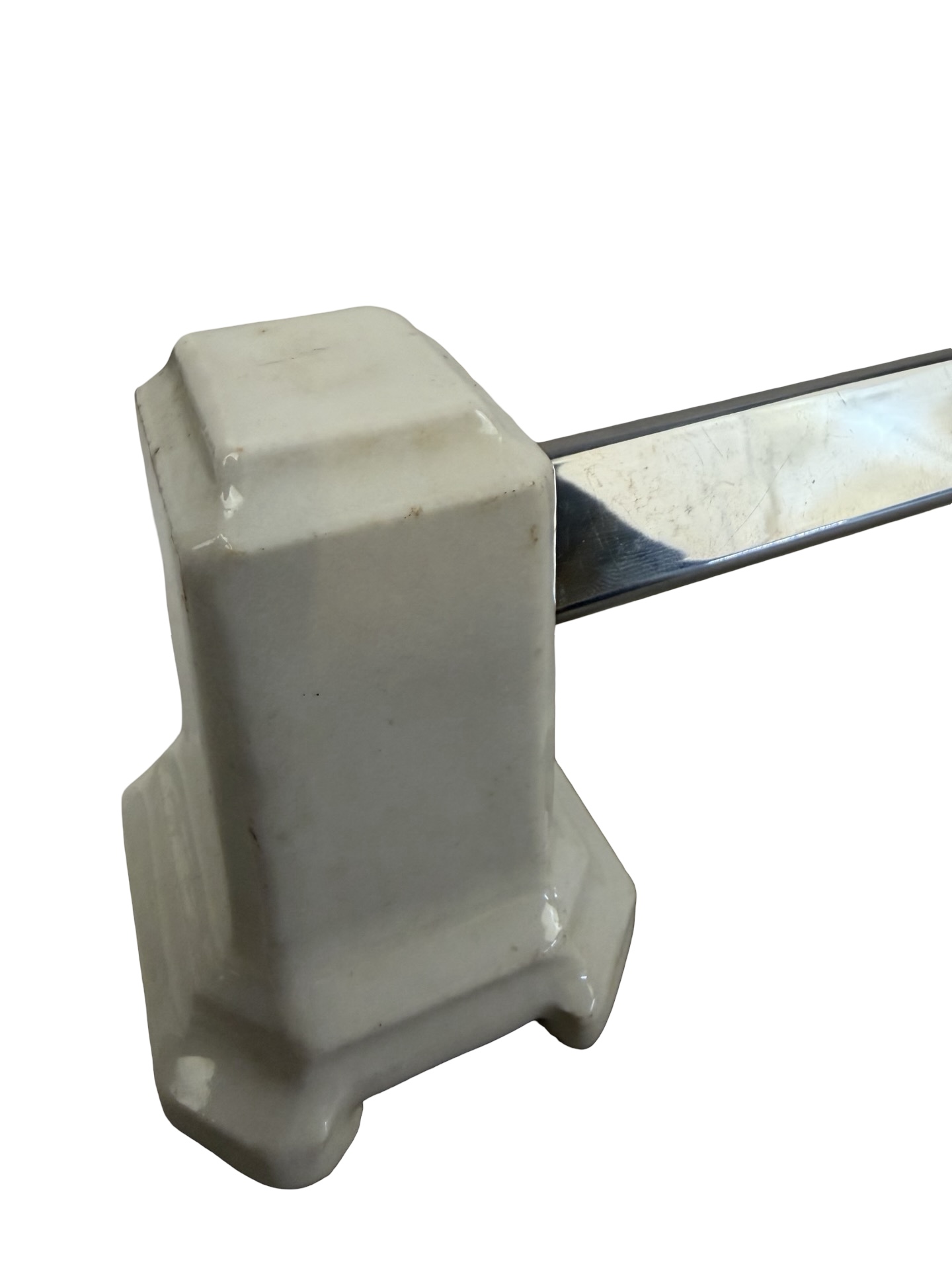 VBP1102 Vintage c1940 Mid Century Chrome Towel Bar Porcelain Ends - Image 2