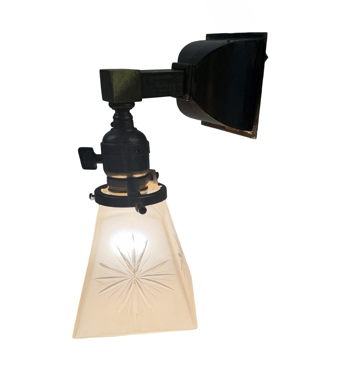 VL1325 Antique c1905 Craftsman Brass Beam Sconce Period Starburst Shade Restored - Image 2