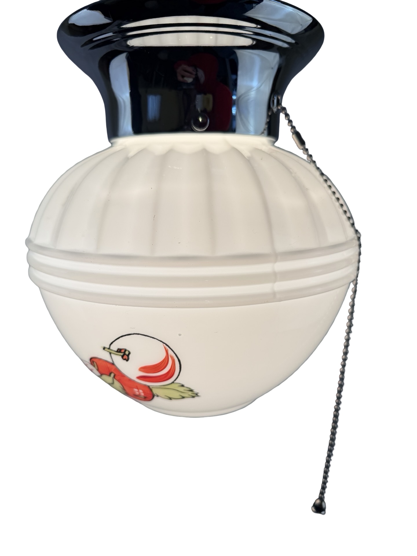 VL1328 Vintage c1930s Retro Chrome Ceiling Light Milk Glass Shade Fruit Restored - Image 2