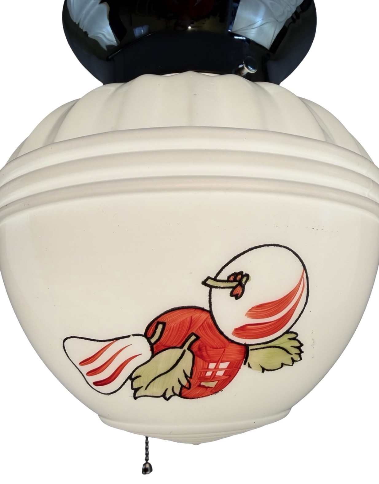 VL1328 Vintage c1930s Retro Chrome Ceiling Light Milk Glass Shade Fruit Restored - Image 5