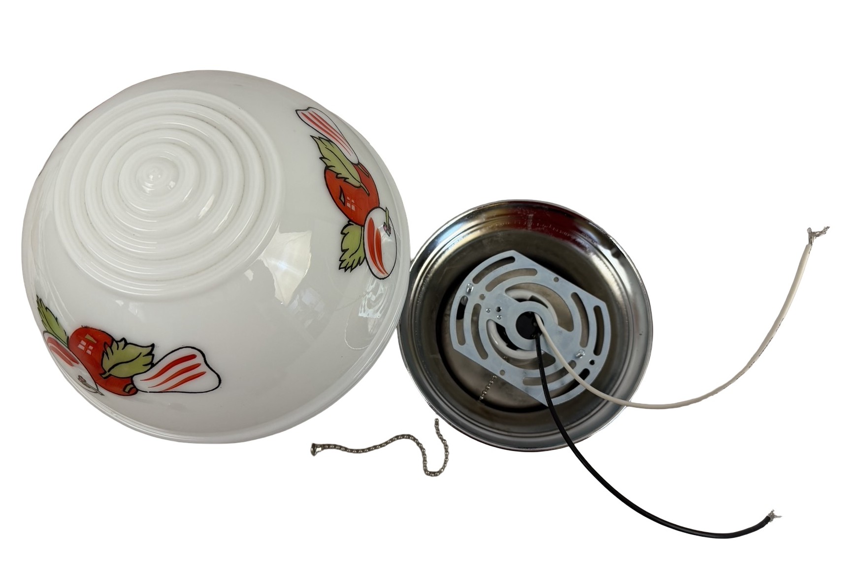 VL1328 Vintage c1930s Retro Chrome Ceiling Light Milk Glass Shade Fruit Restored - Image 8