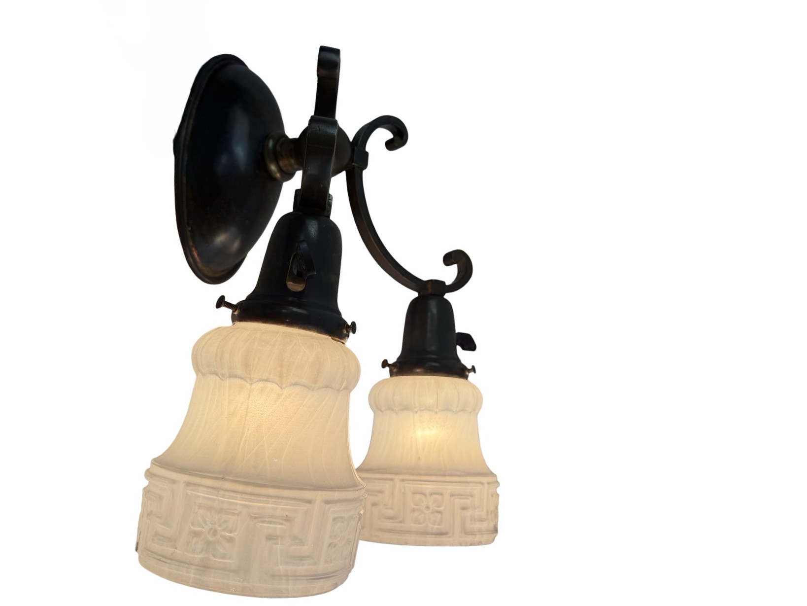VL1338 Antique c1915 Cast Bronze Monumental Double Sconce Converted Gas Restored - Image 4