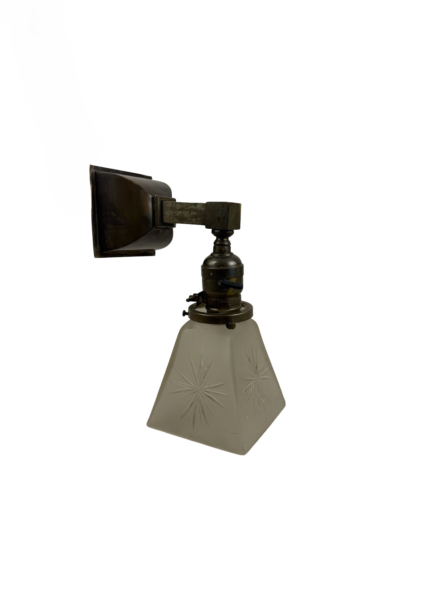 VL1325 Antique c1905 Craftsman Brass Beam Sconce Period Starburst Shade Restored