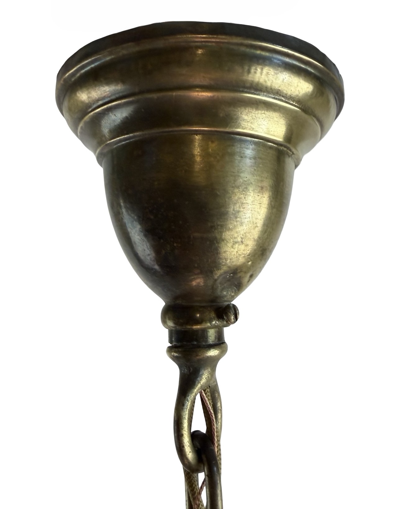 VL1343 Antique Vintage c1904 Brass Pendant Clambroth Sheffield Shade Restored - Image 6