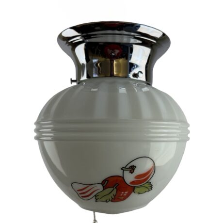 VL1328 Vintage c1930s Retro Chrome Ceiling Light Milk Glass Shade Fruit Restored