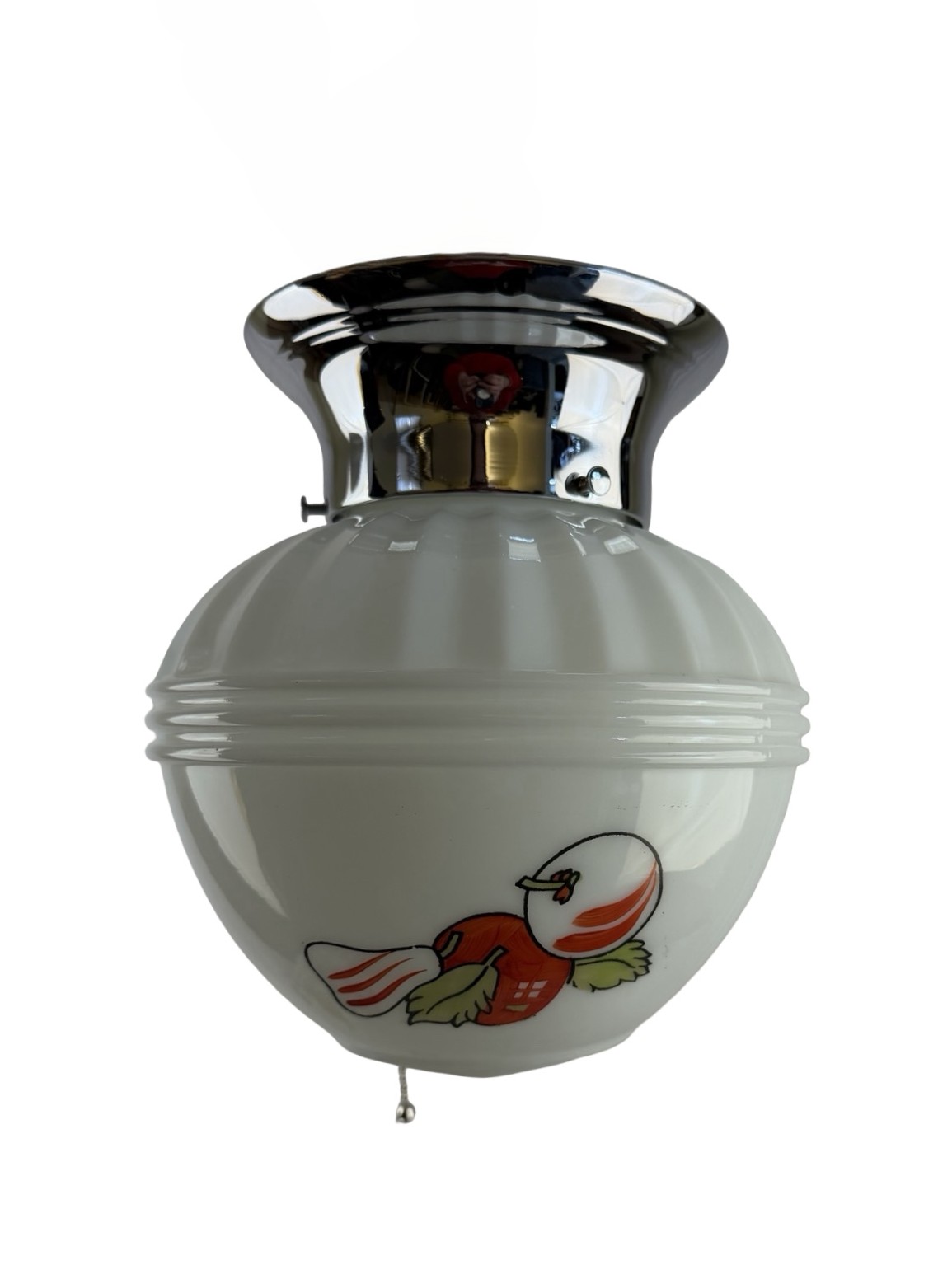 VL1328 Vintage c1930s Retro Chrome Ceiling Light Milk Glass Shade Fruit Restored