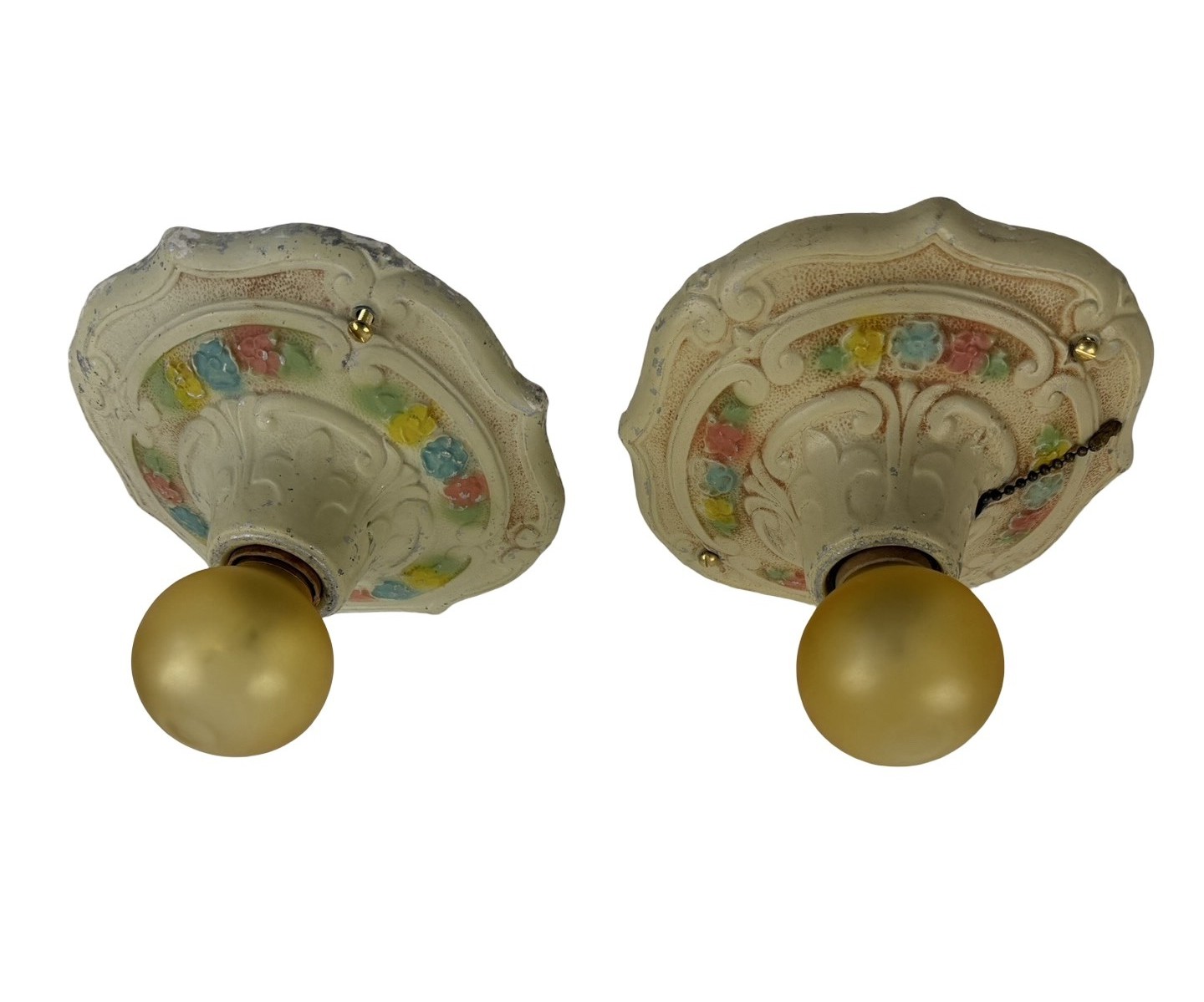 VL1327 Pair Antique c1920 Cast Aluminum Flush Mount Lights Polychrome Restored - Image 2