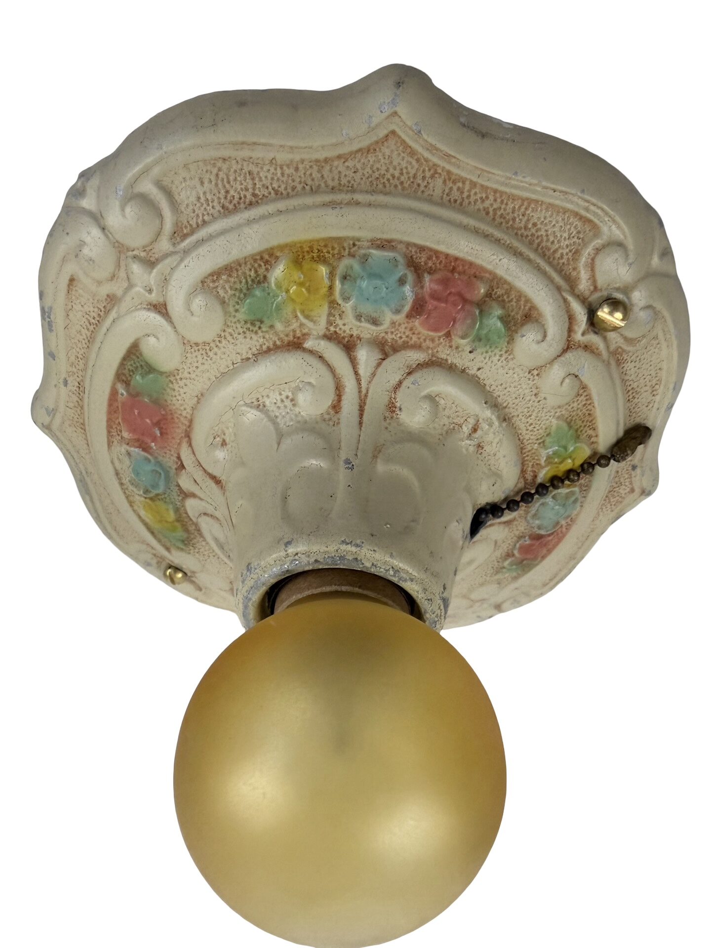 VL1327 Pair Antique c1920 Cast Aluminum Flush Mount Lights Polychrome Restored - Image 3