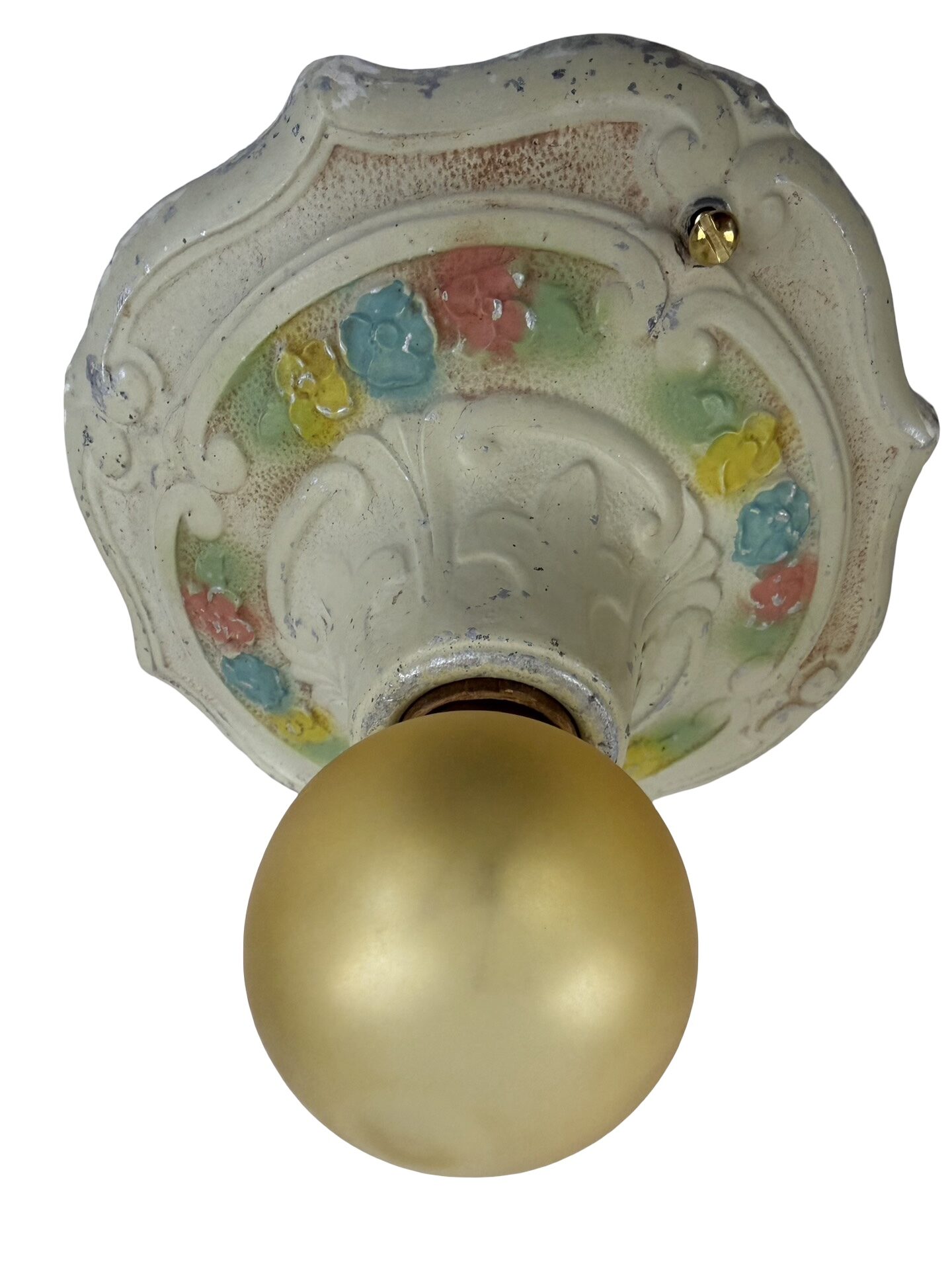 VL1327 Pair Antique c1920 Cast Aluminum Flush Mount Lights Polychrome Restored - Image 4