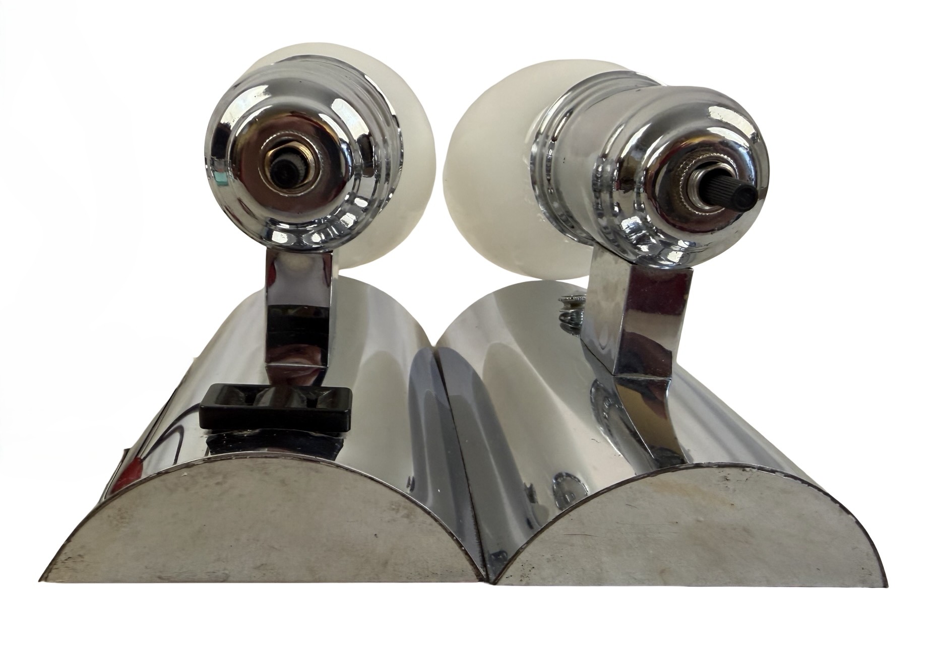 VL1331 Pair Vintage c1940s Chrome Retro Sconces Original Shades Restored - Image 4