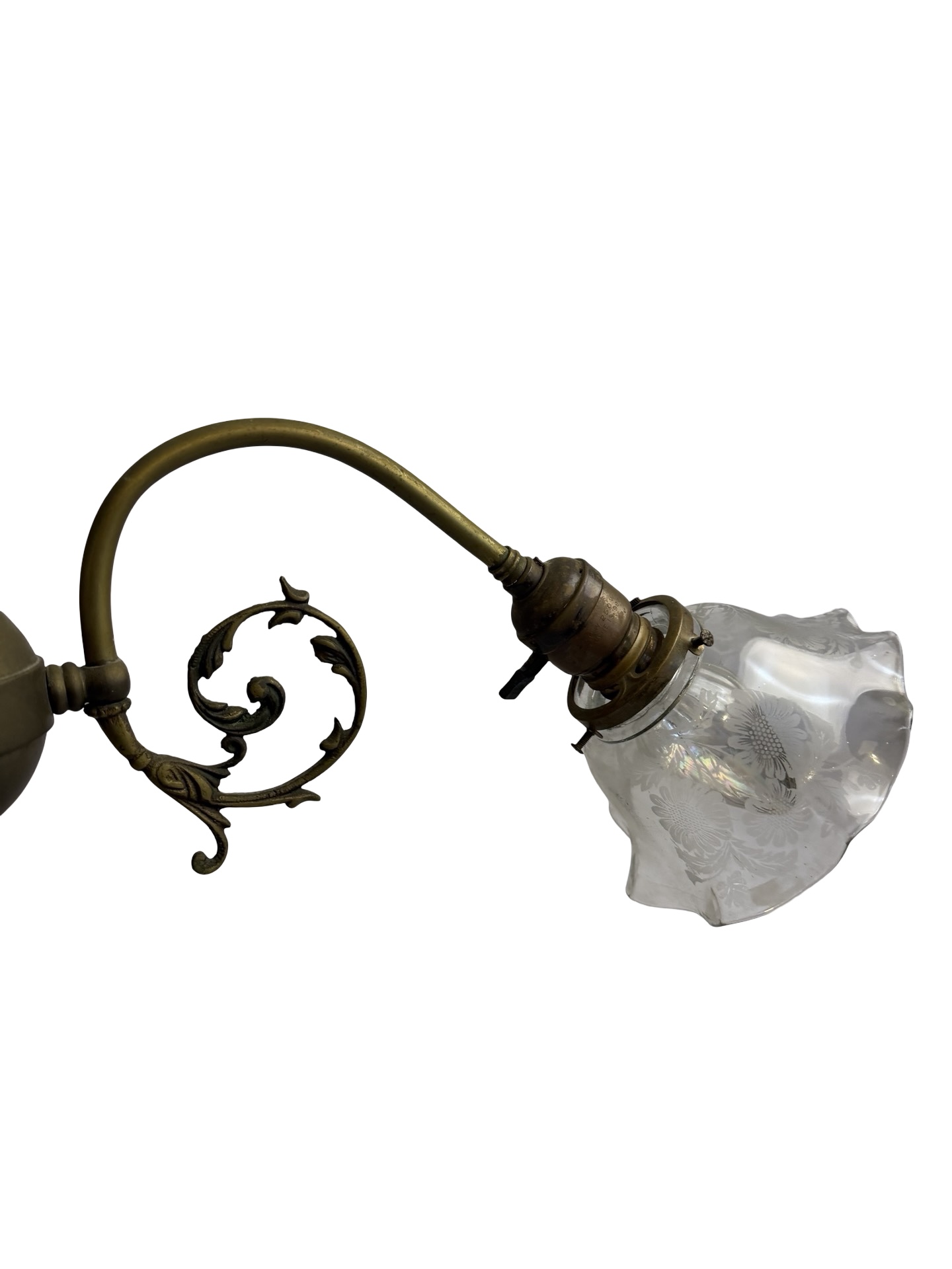 VL1336 Antique Victorian c1905 Brass 3-Light Loop Arm Chandelier Restored - Image 5