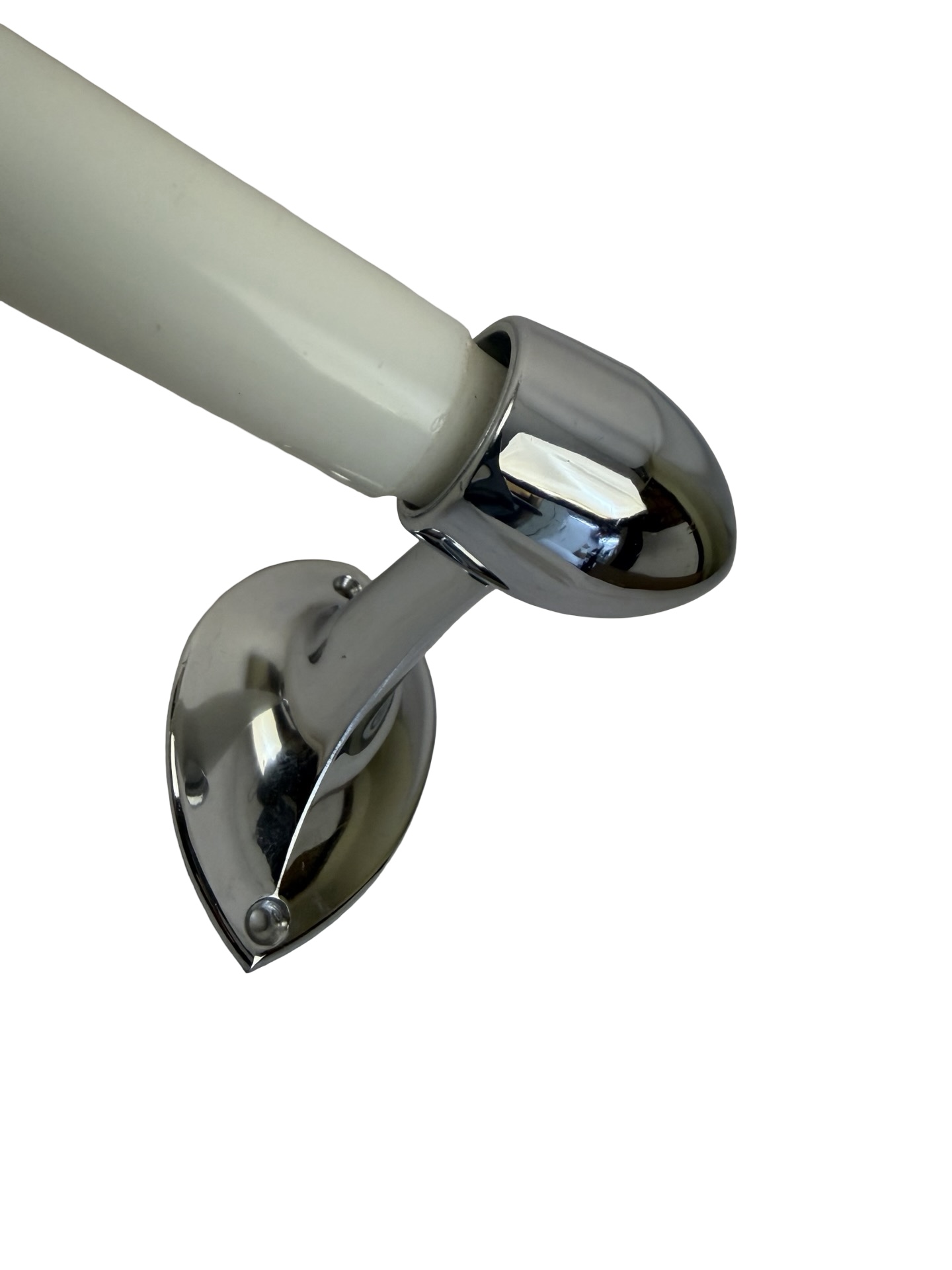 VBP1100 Vintage c1940 Mid-Century Chrome Bullet Mounts Milk Glass Towel Bar - Image 3