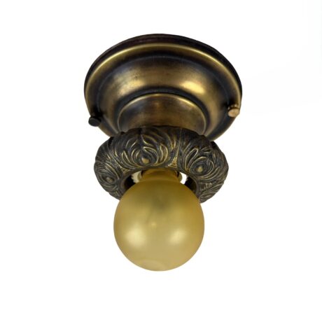 VL1330 Antique Brass Semi-Flush Mount Bare Bulb Light Acanthus Leaves Restored
