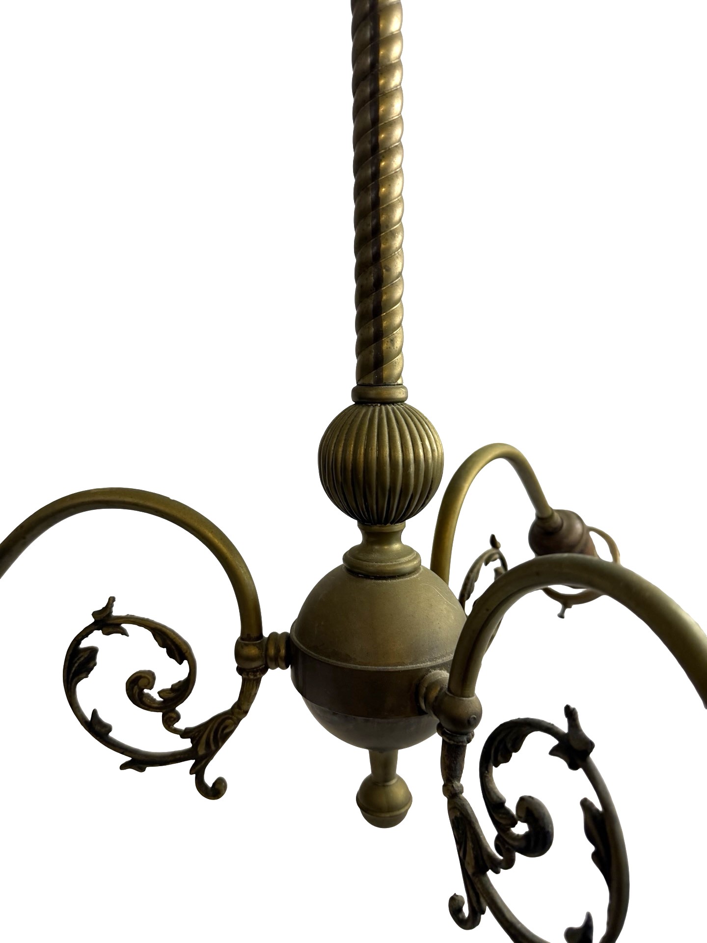 VL1336 Antique Victorian c1905 Brass 3-Light Loop Arm Chandelier Restored - Image 3