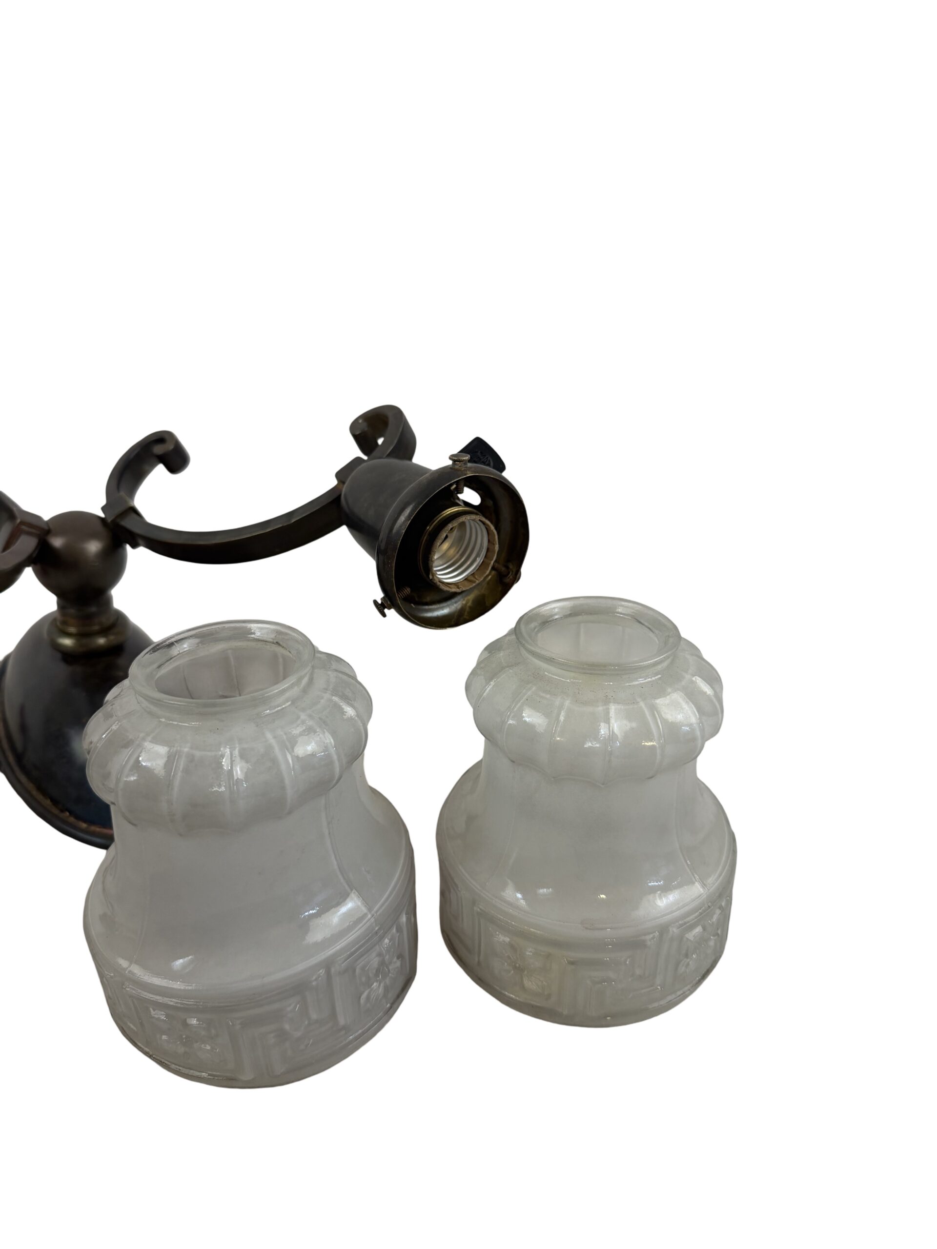 VL1338 Antique c1915 Cast Bronze Monumental Double Sconce Converted Gas Restored - Image 9