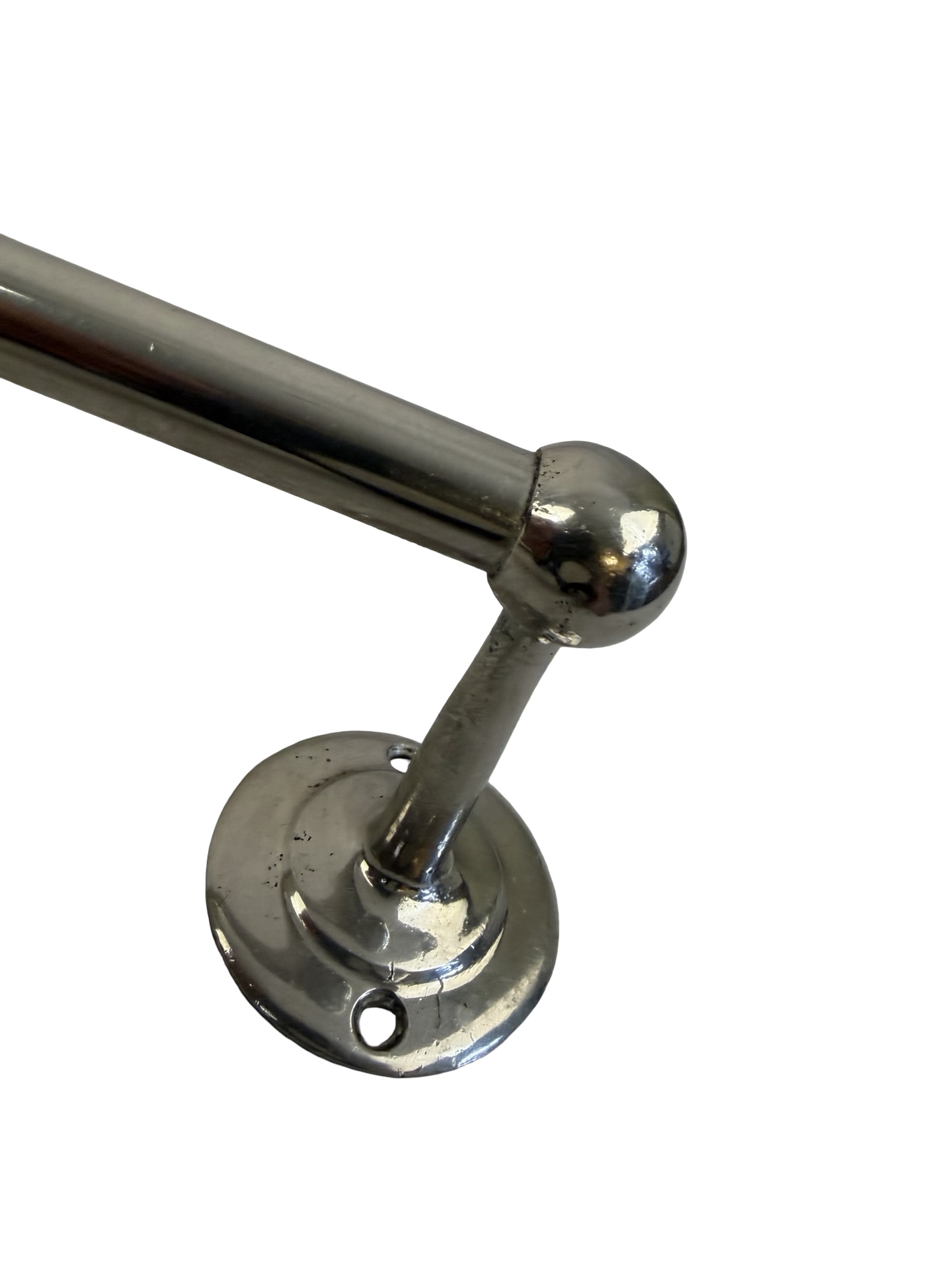 VBP1104 Antique c1910 1-Piece Nickel Plated Cast Brass 20 in. Towel Bar Unmarked - Image 3