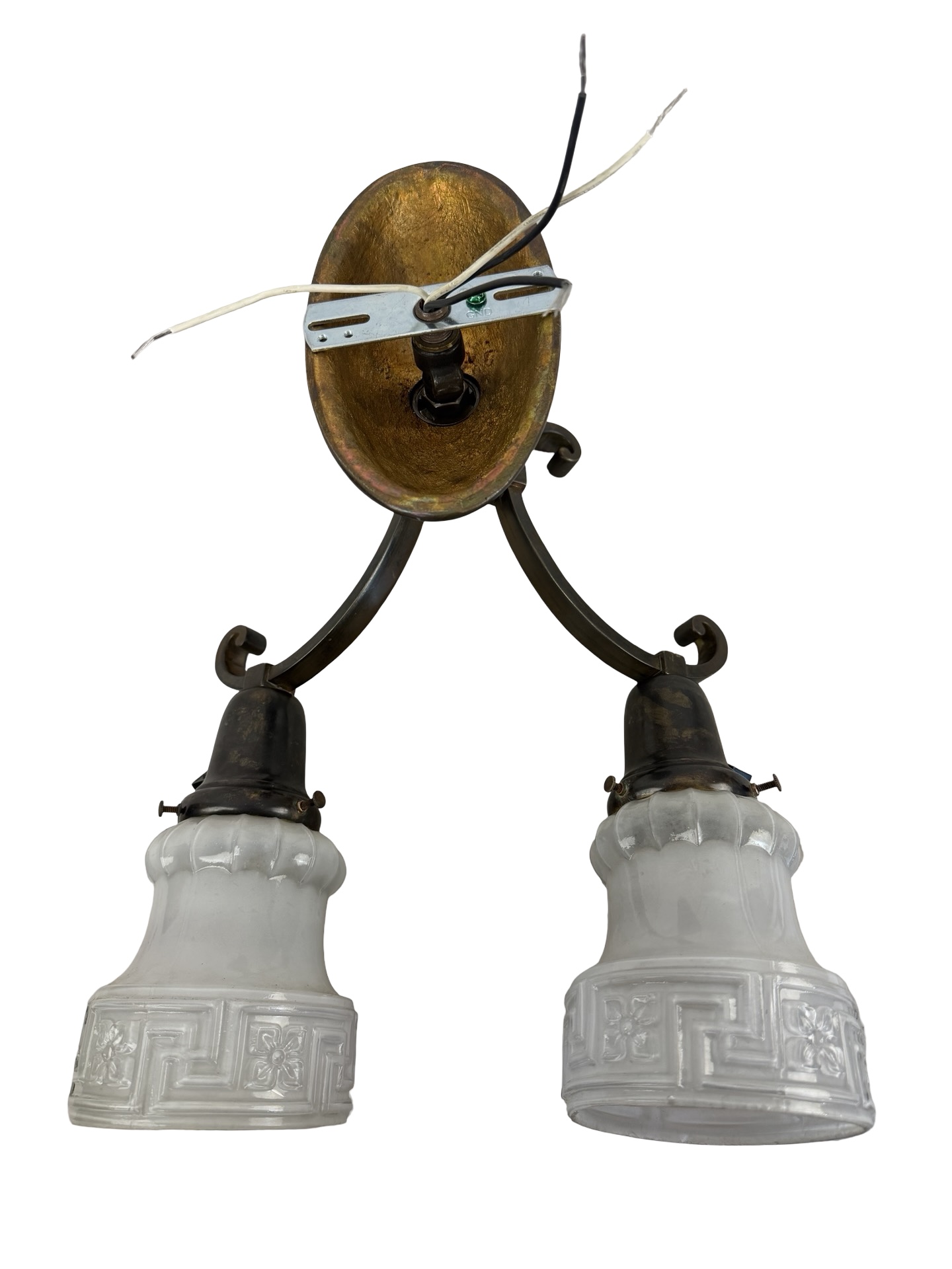 VL1338 Antique c1915 Cast Bronze Monumental Double Sconce Converted Gas Restored - Image 8