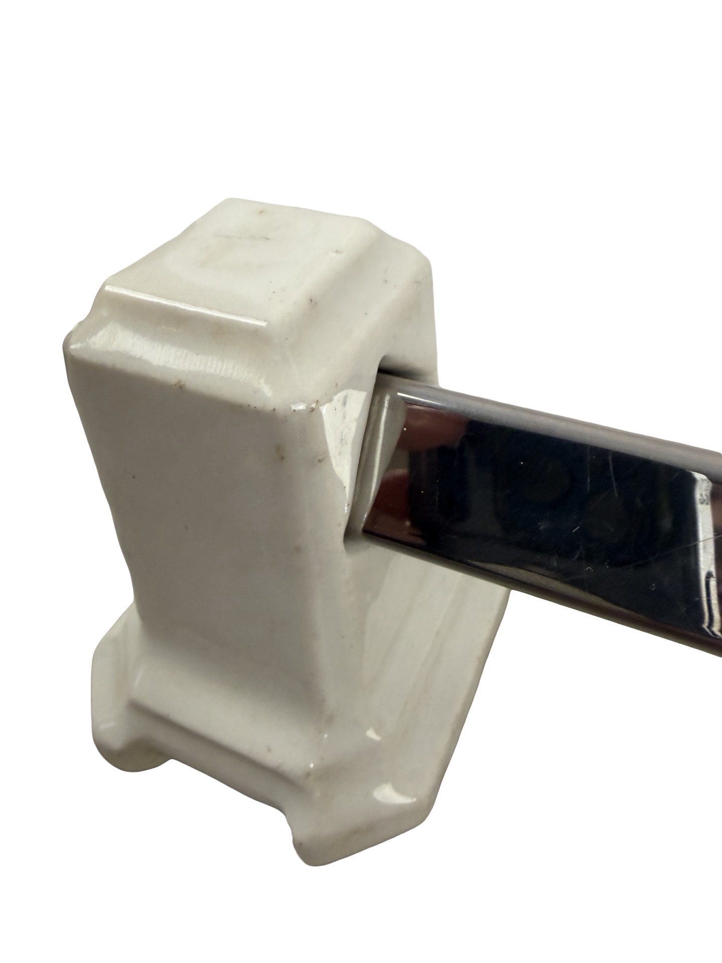 VBP1102 Vintage c1940 Mid Century Chrome Towel Bar Porcelain Ends - Image 3