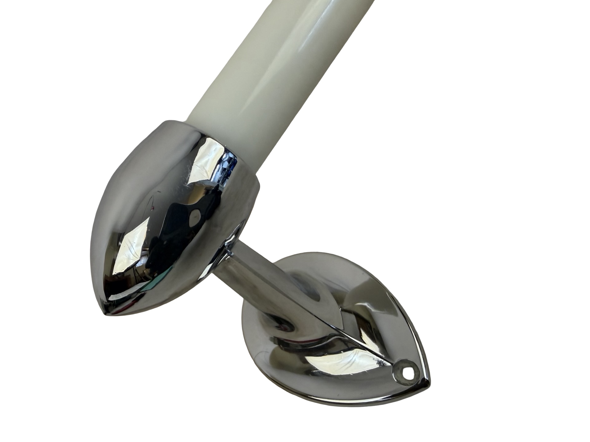 VBP1100 Vintage c1940 Mid-Century Chrome Bullet Mounts Milk Glass Towel Bar - Image 2