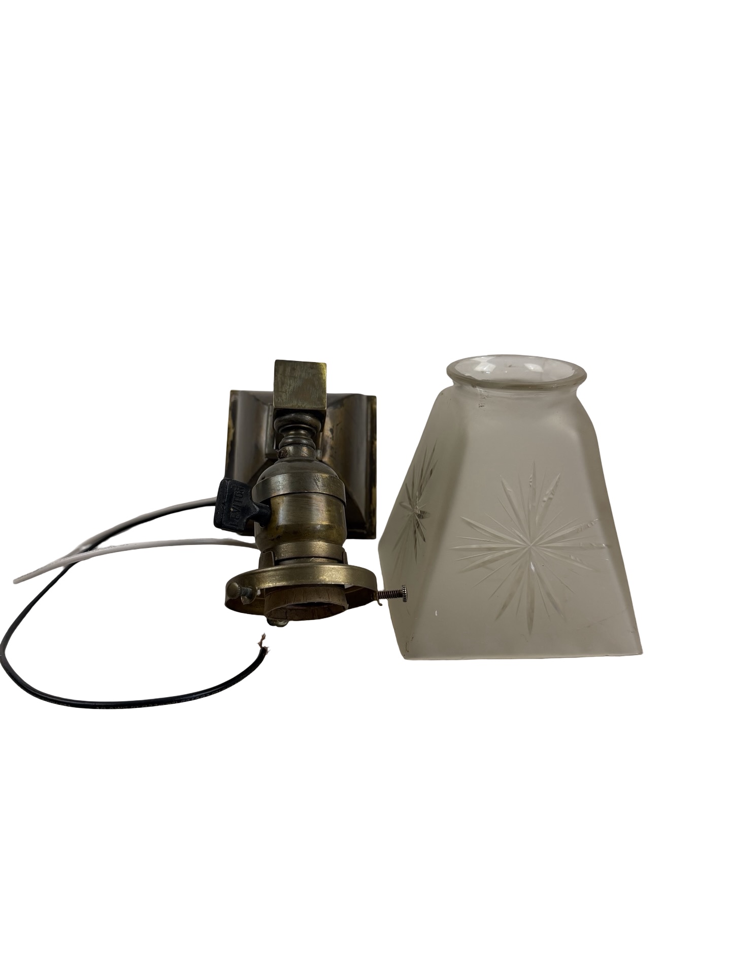 VL1325 Antique c1905 Craftsman Brass Beam Sconce Period Starburst Shade Restored - Image 6