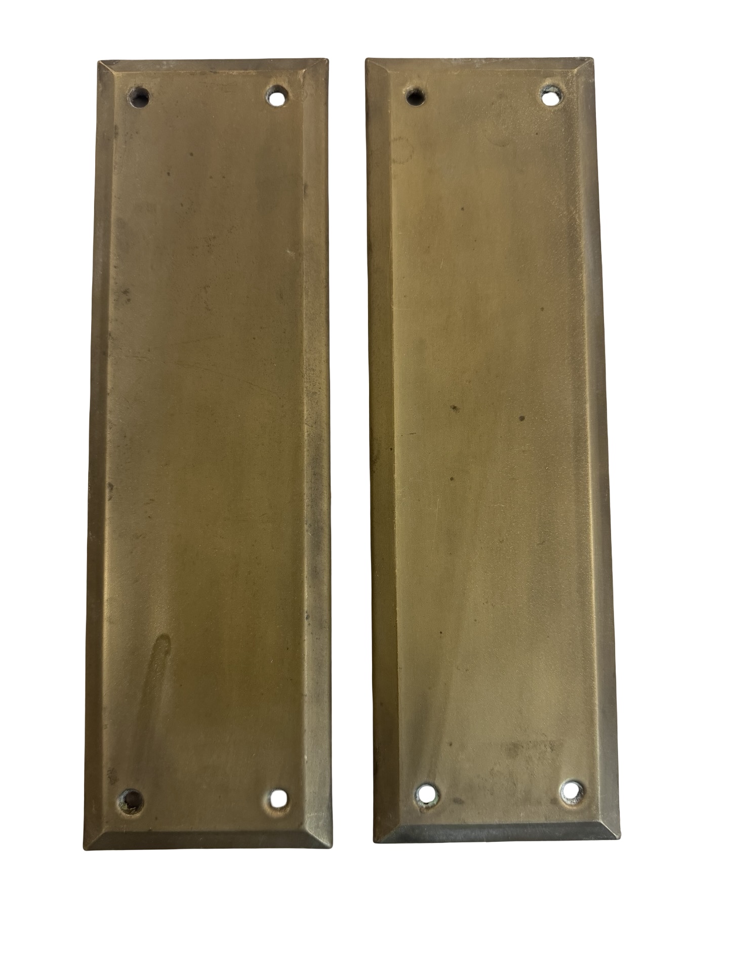AH1043 Pair Antique c1920 Brass Plated Steel Push Plates Door Hardware Restored - Image 2