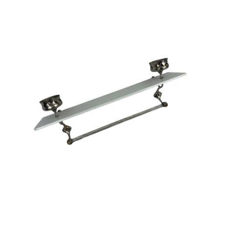 VBP1107 Antique c1910 Art Brass Milk Glass Shelf Cup Holders Towel Bar Restored