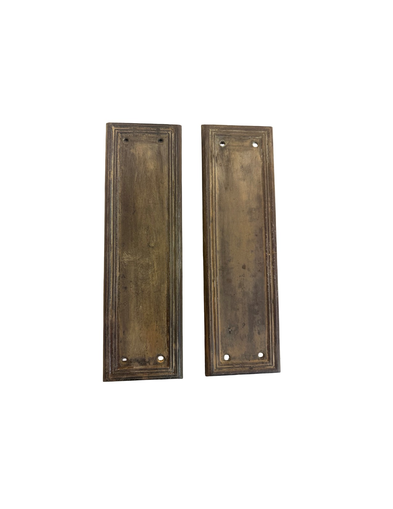 AH1044 Pair Antique c1920 Brass Plated Steel Push Plates Lined Detail Restored