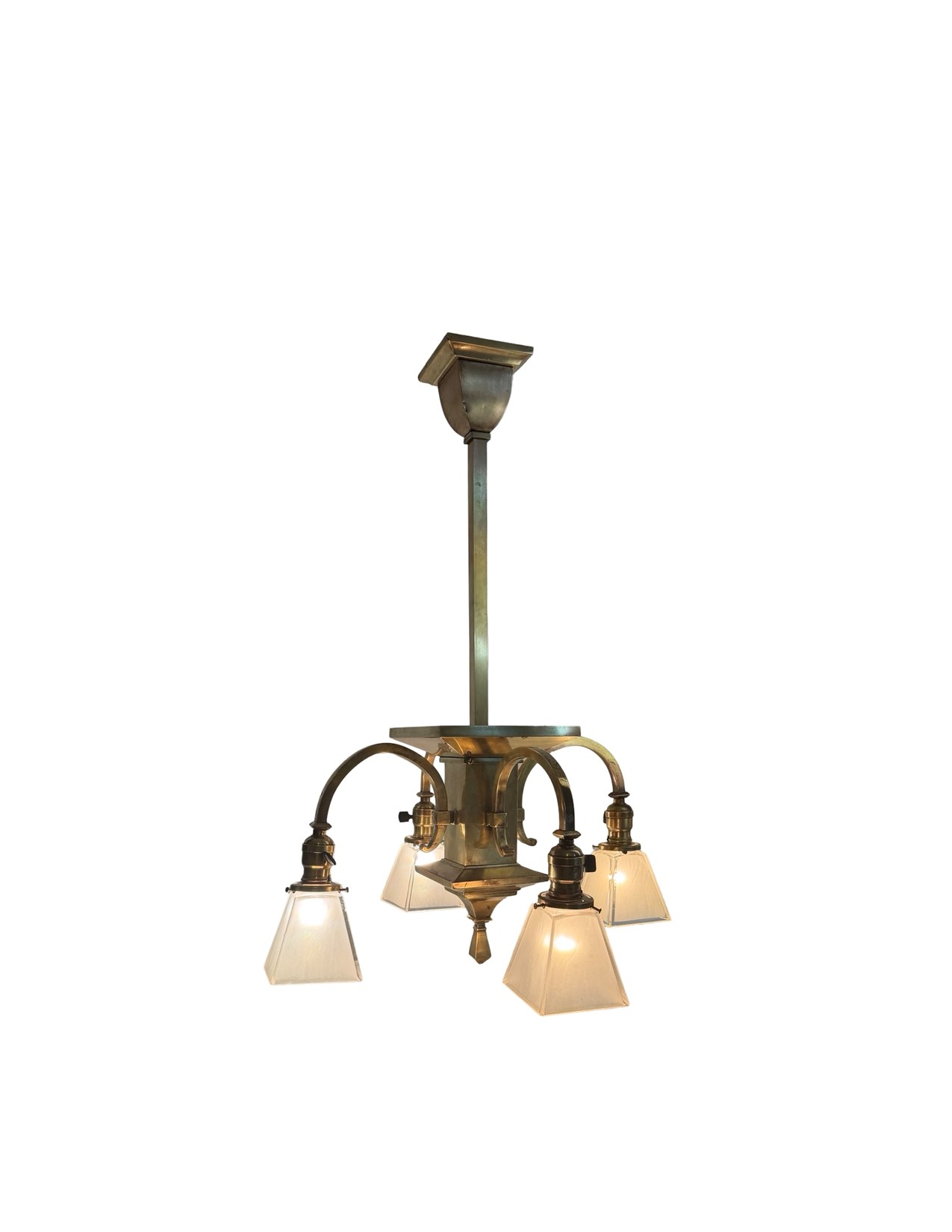 VL1345 Antique Vintage c1904 Craftsman Mission Brass 4-Arm Chandelier Restored