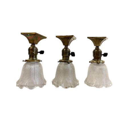 VL1359 Antique Craftsman c1904 Brass Beam Lights Prismatic Shades Quantity